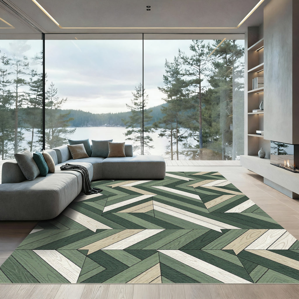 Modern Sage Geometric Chevron Plank Rug
