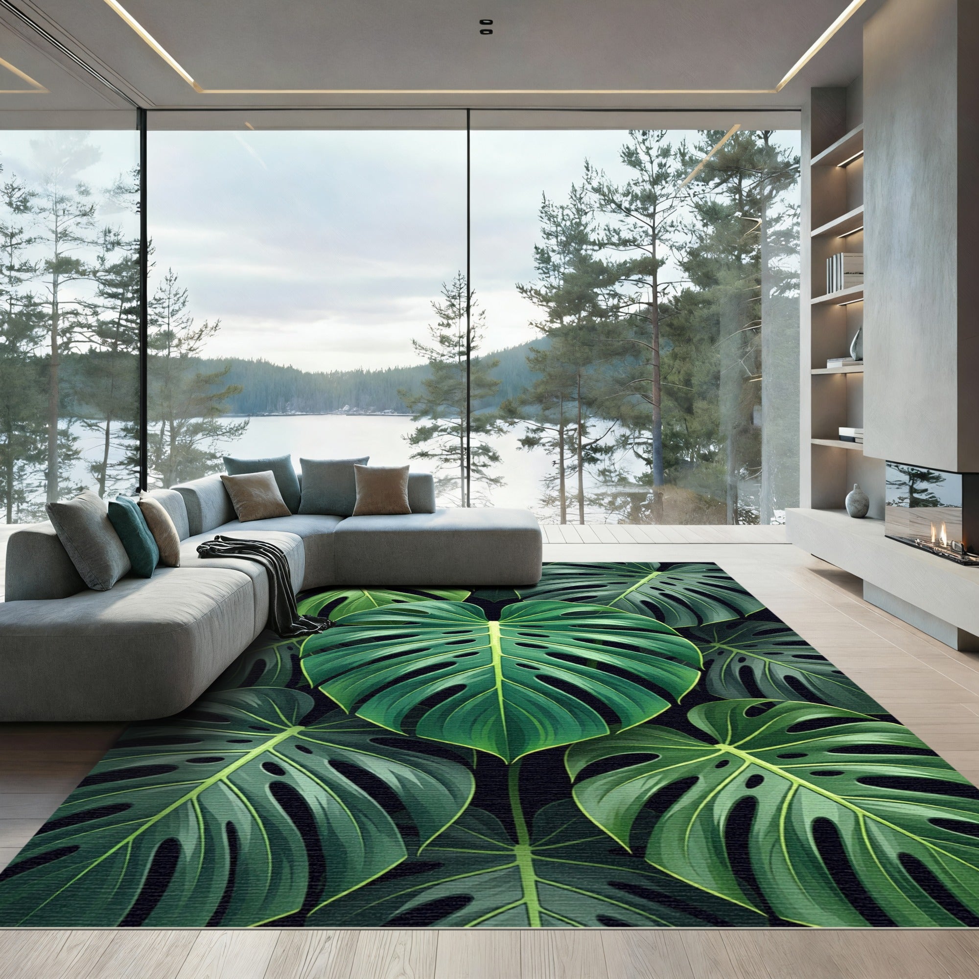 Evergreen Jungle Leaf Cascade Rug