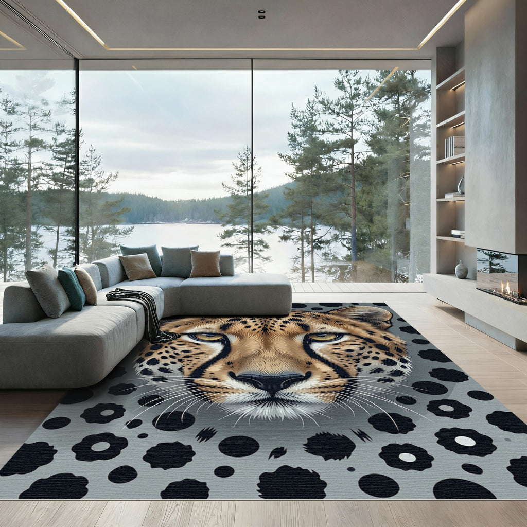 Intense Spotted Cheetah Face Portrait Rug