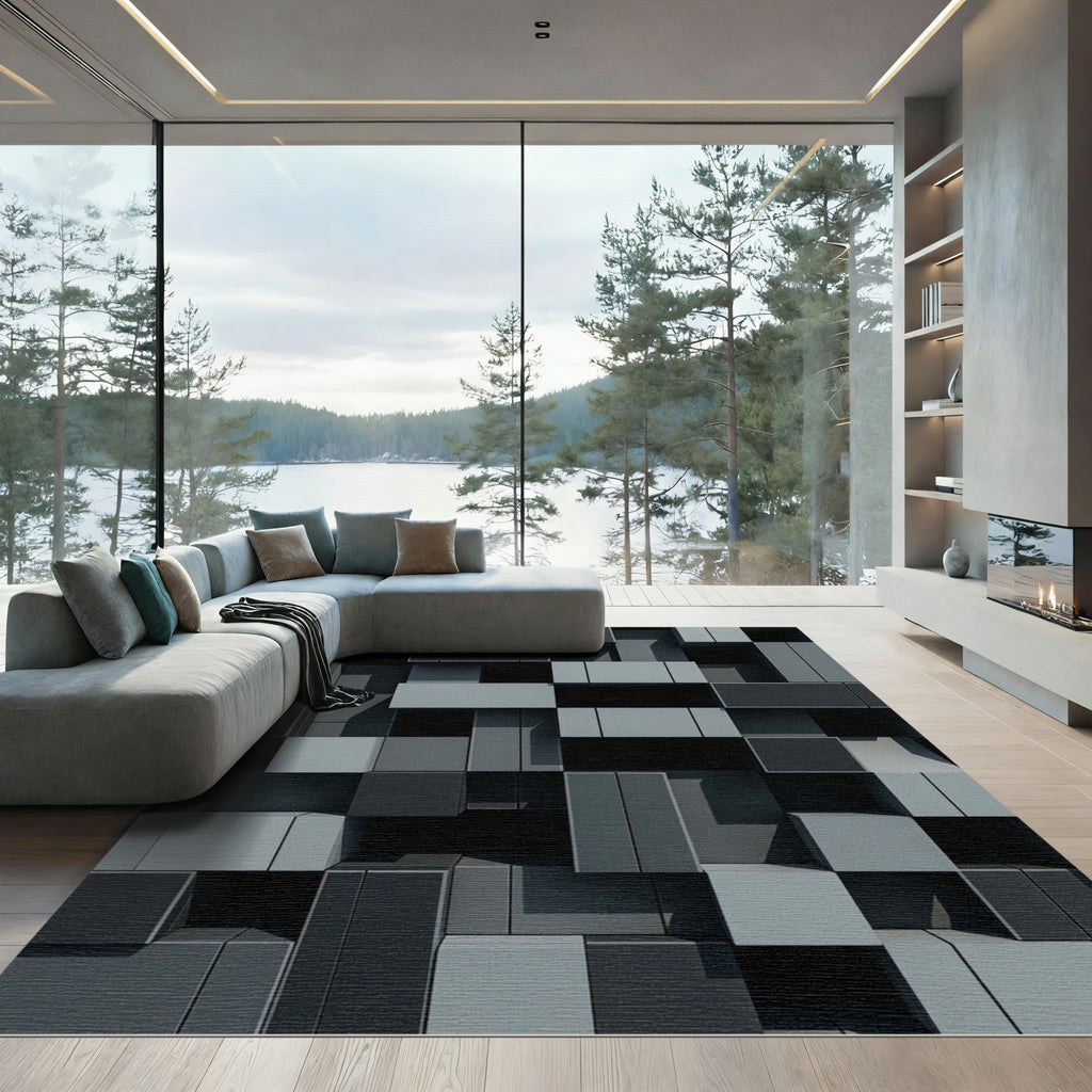 Modern Geometric Stacked Block Rug