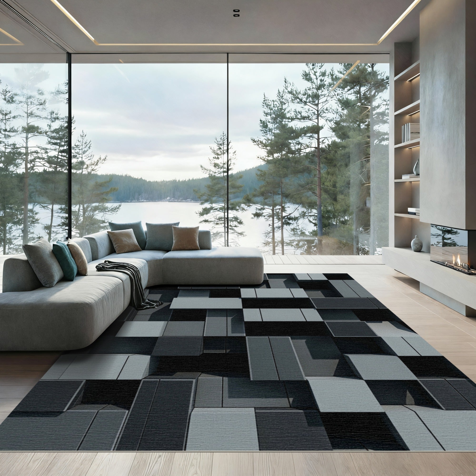 Modern Geometric Stacked Block Rug