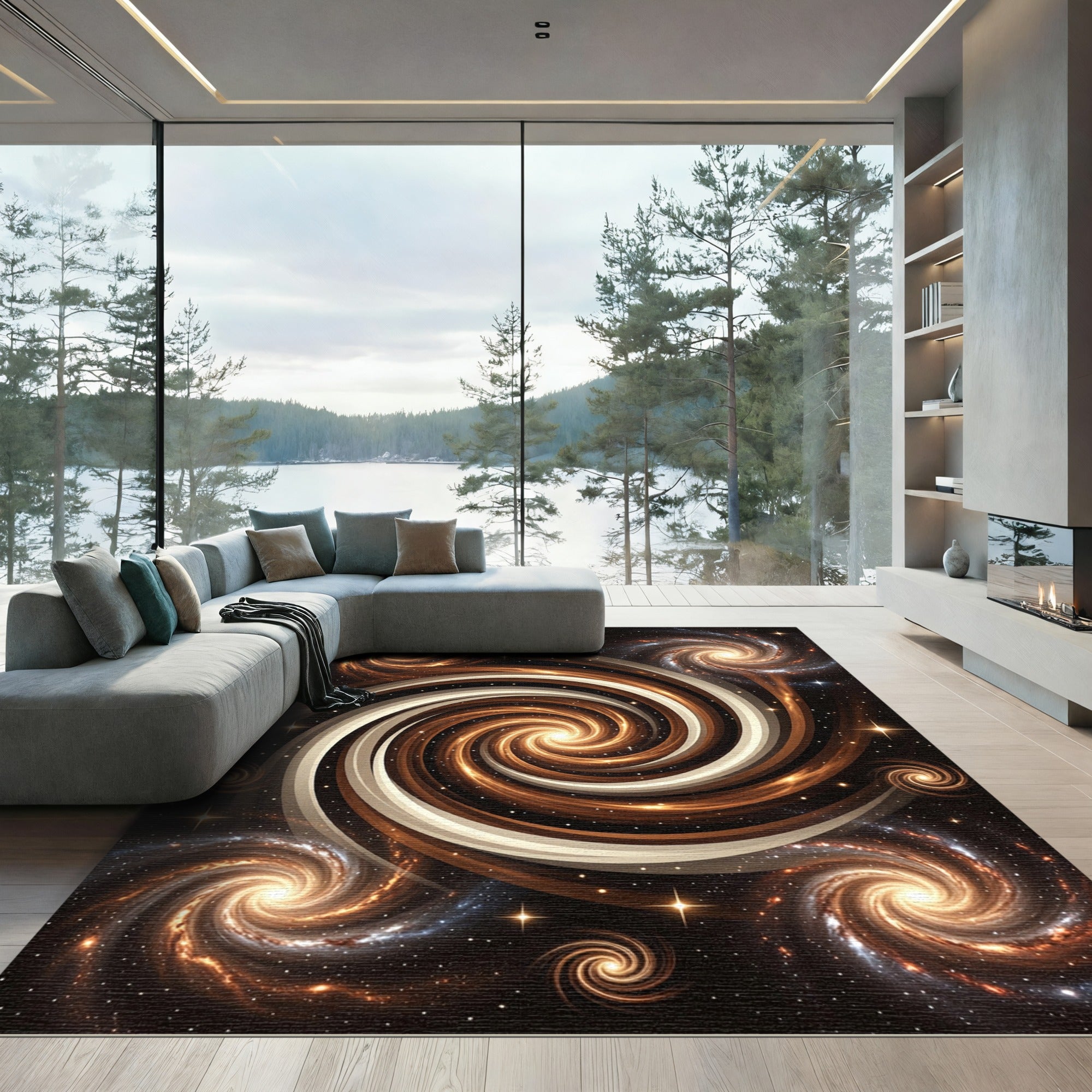 Golden Celestial Spiral Galactic Vortex Rug