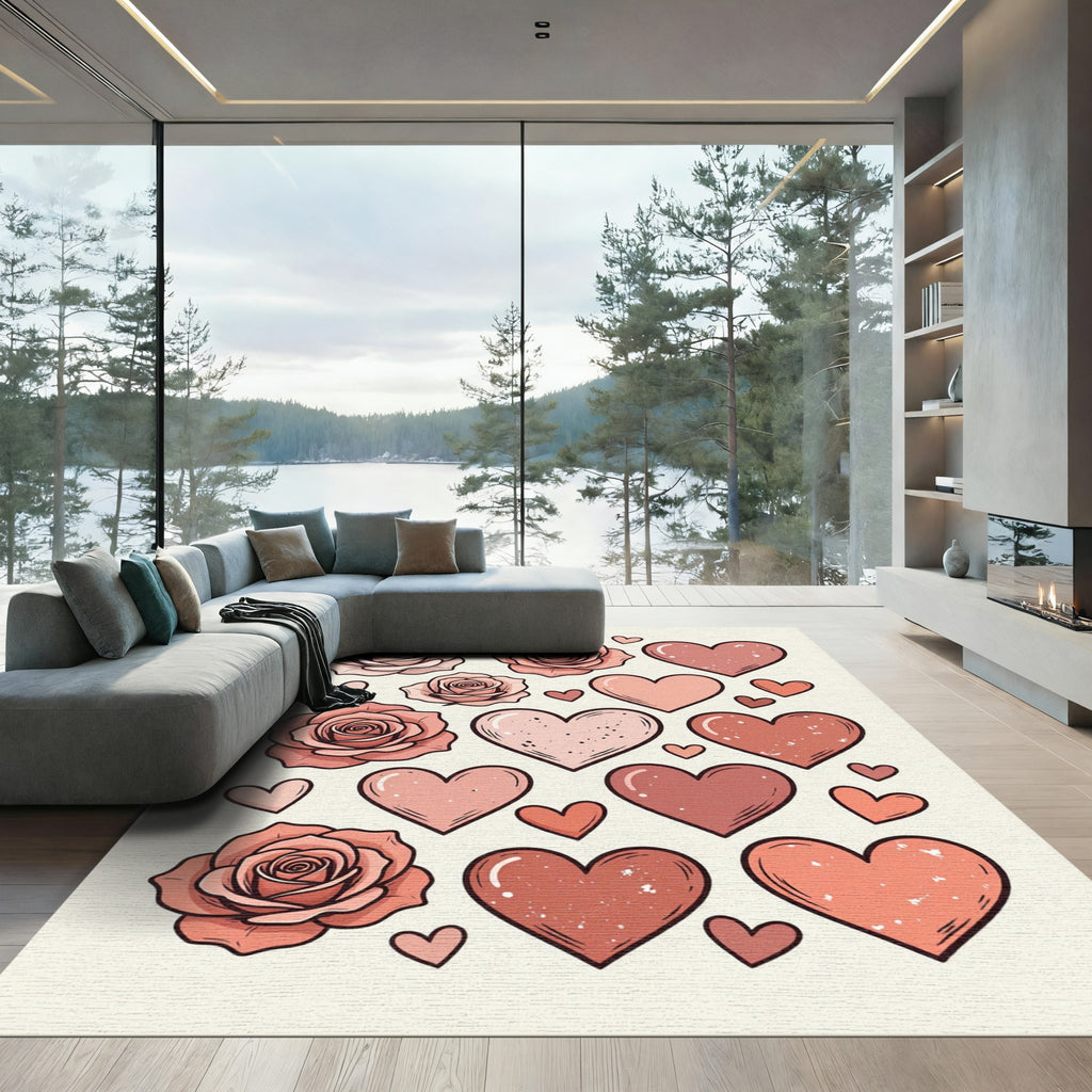 Blush Rose And Heart Sticker Sheet Rug