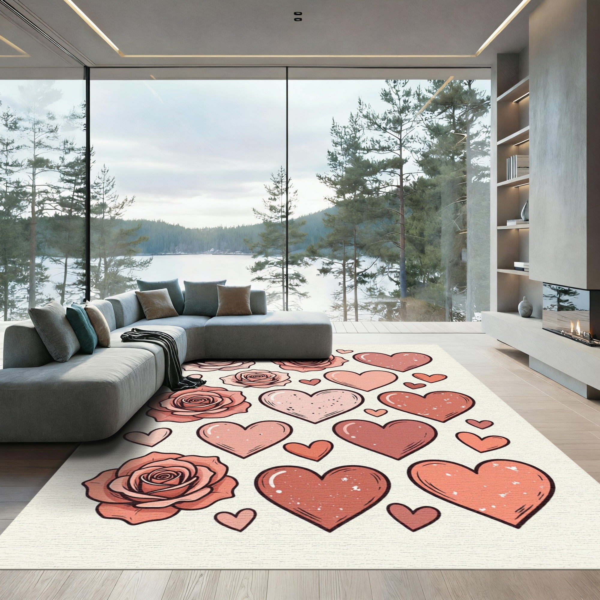 Blush Rose And Heart Sticker Sheet Rug