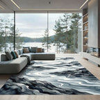 Monochromatic Misty Mountain River Scene Rug