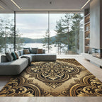 Ornate Golden Damask Floral Medallion Rug