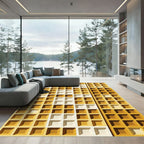 Golden Waffle Grid Geometric Texture Rug