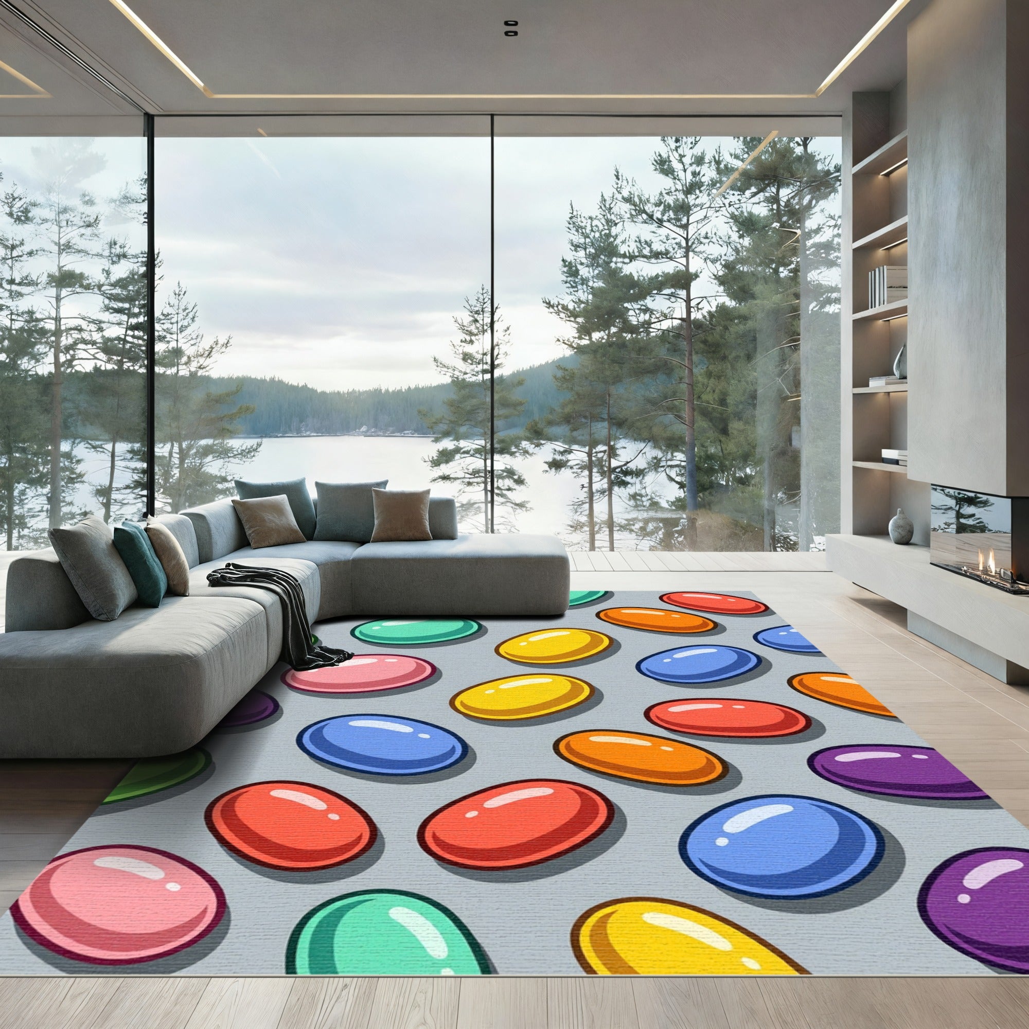 Vibrant Multicolors Pop Art Candy Oval Rug
