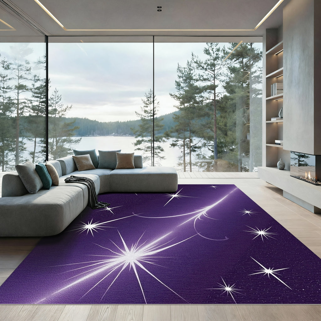Cosmic Night Sky Glowing Stars Rug