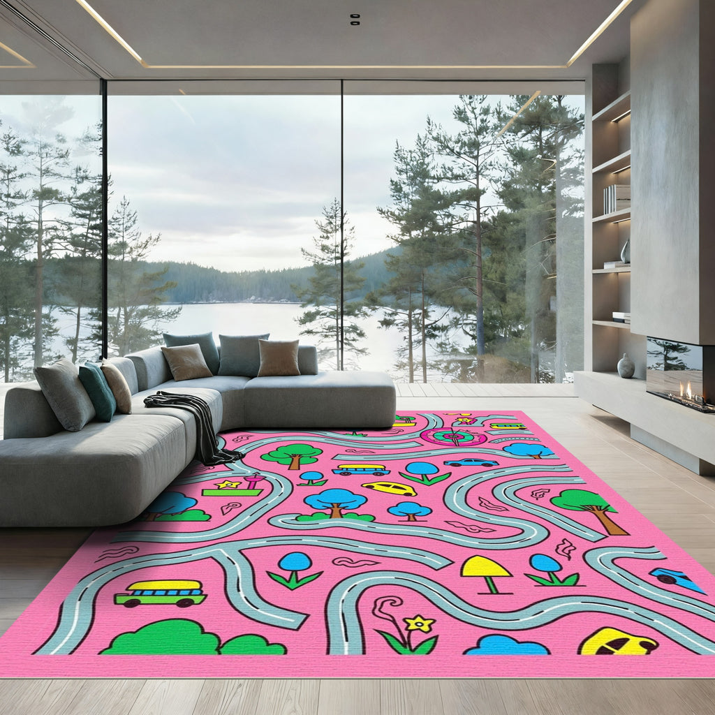 Playful Pink Road Trip Collection Rug