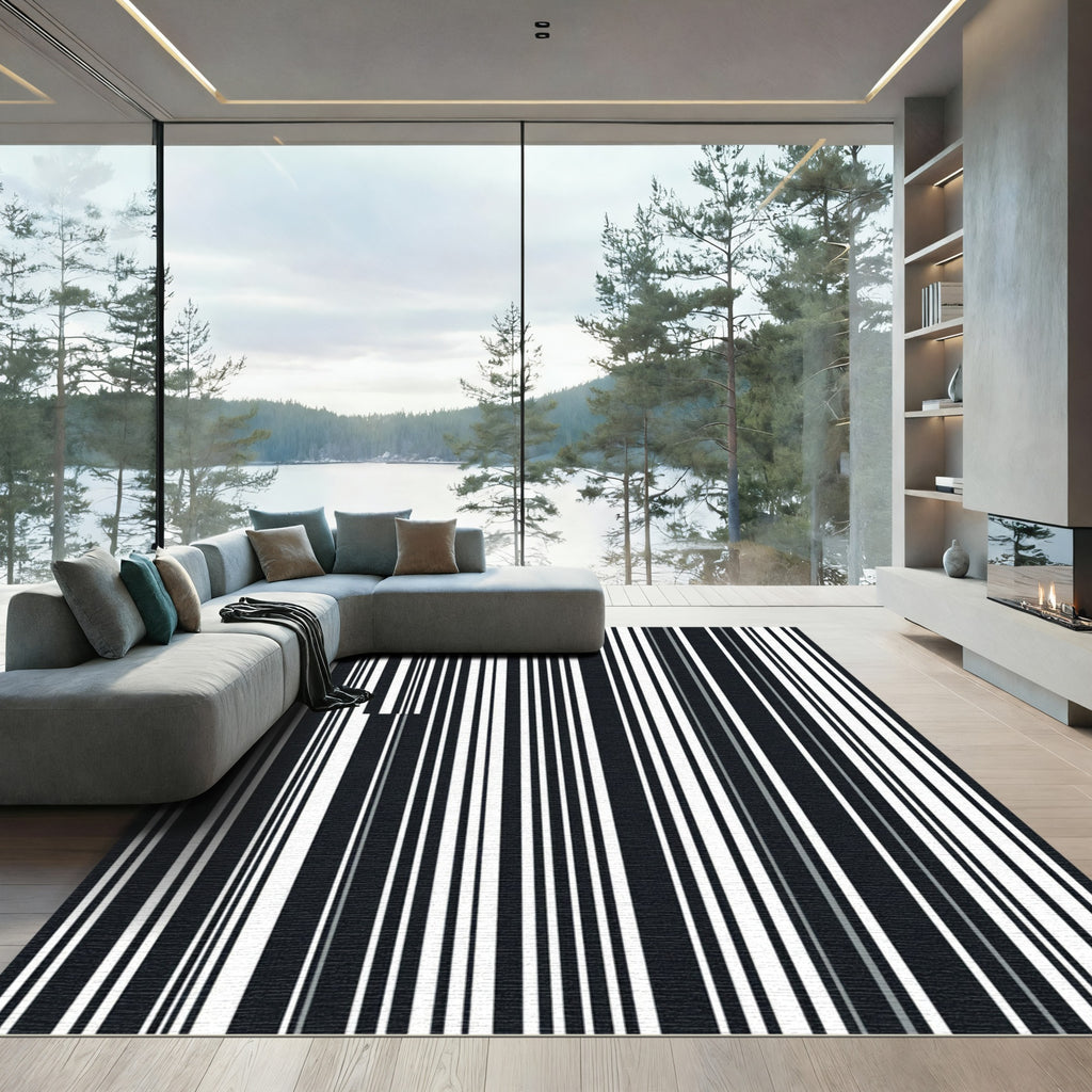 Minimalist Monochrome Vertical Bar Stripe Rug