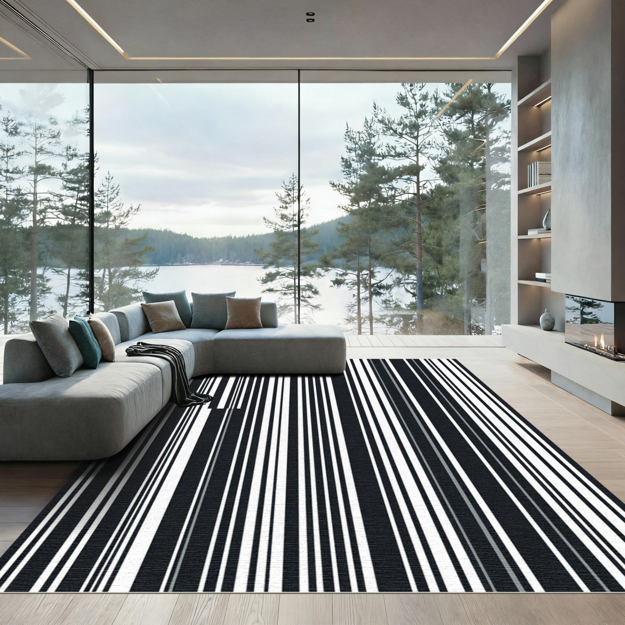 Minimalist Monochrome Vertical Bar Stripe Rug