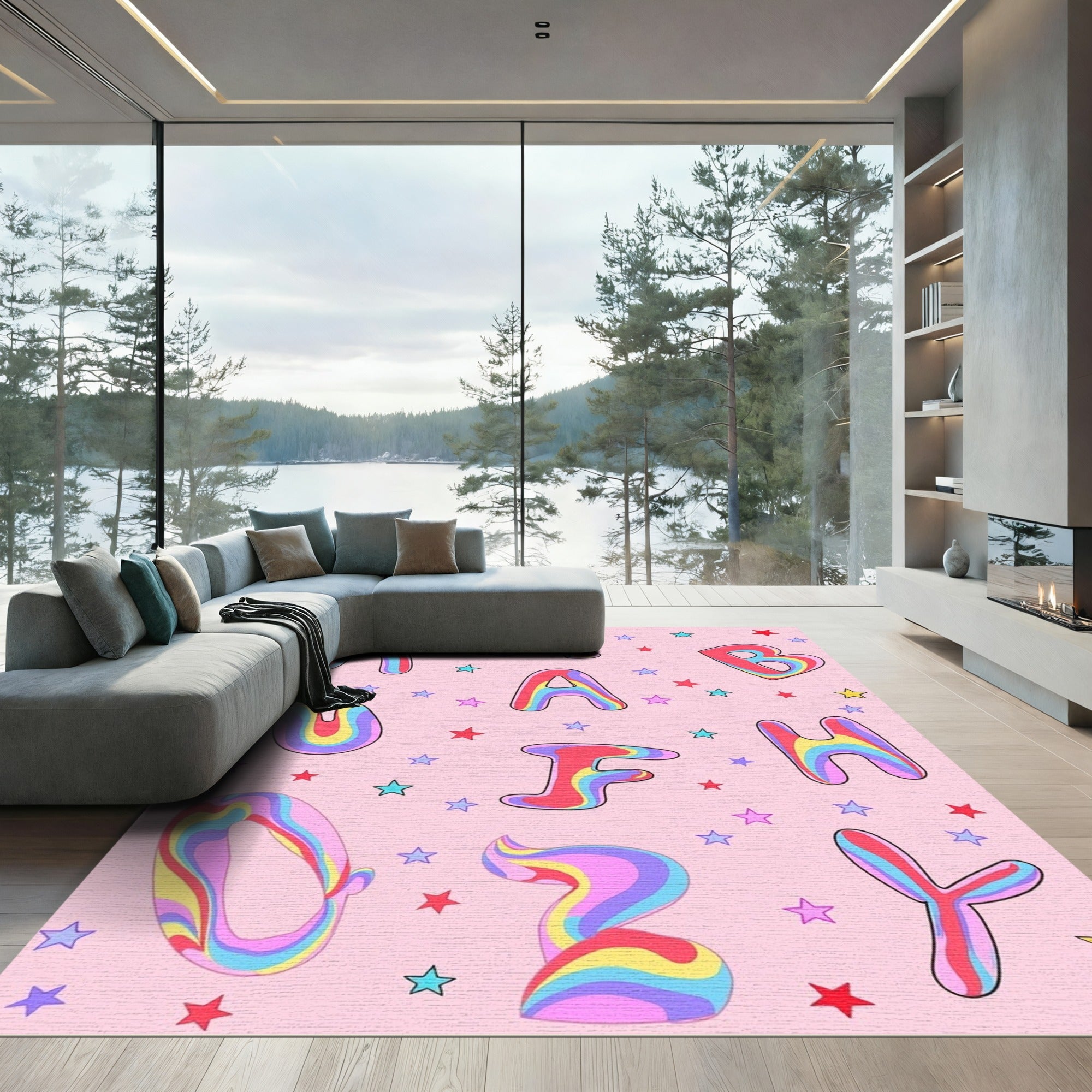 Retro Rainbow Alphabet Starfield Comforter Rug