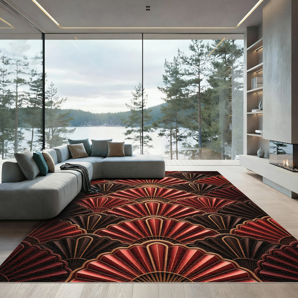 Red Brown Art Deco Fan Rug