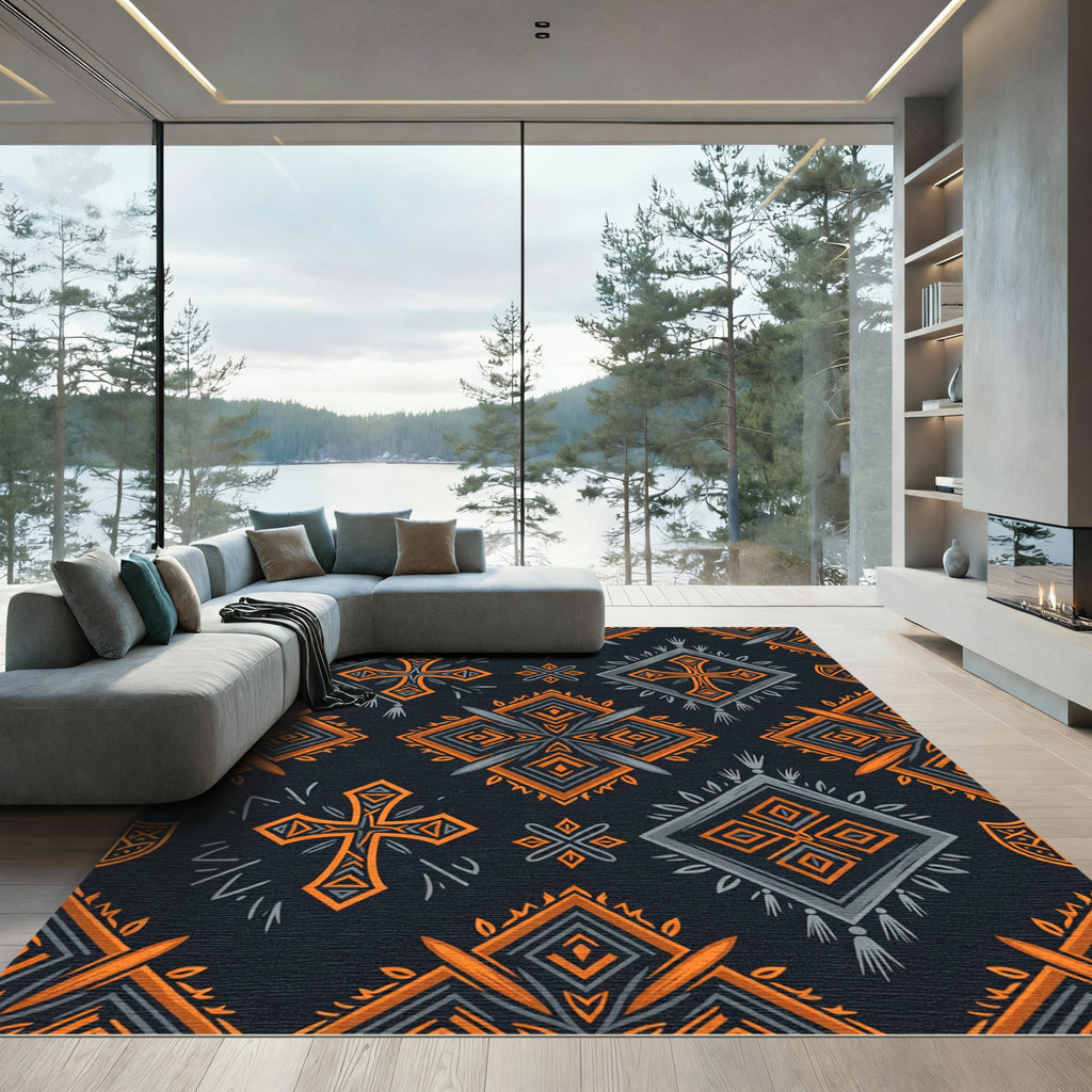 Orange Gray Cross Diamond Composition Rug
