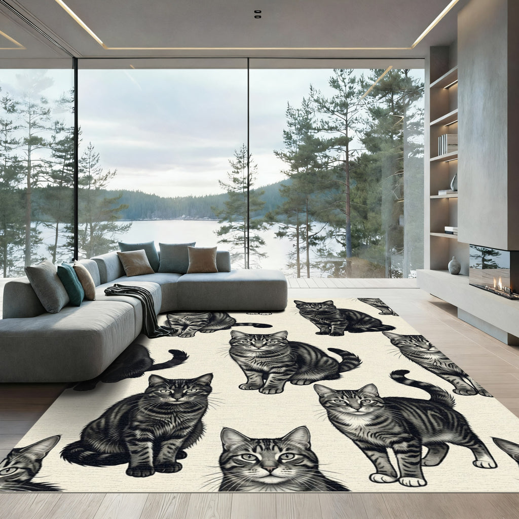 Playful Tabby Black Cat Collage Rug