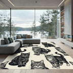 Playful Tabby Black Cat Collage Rug