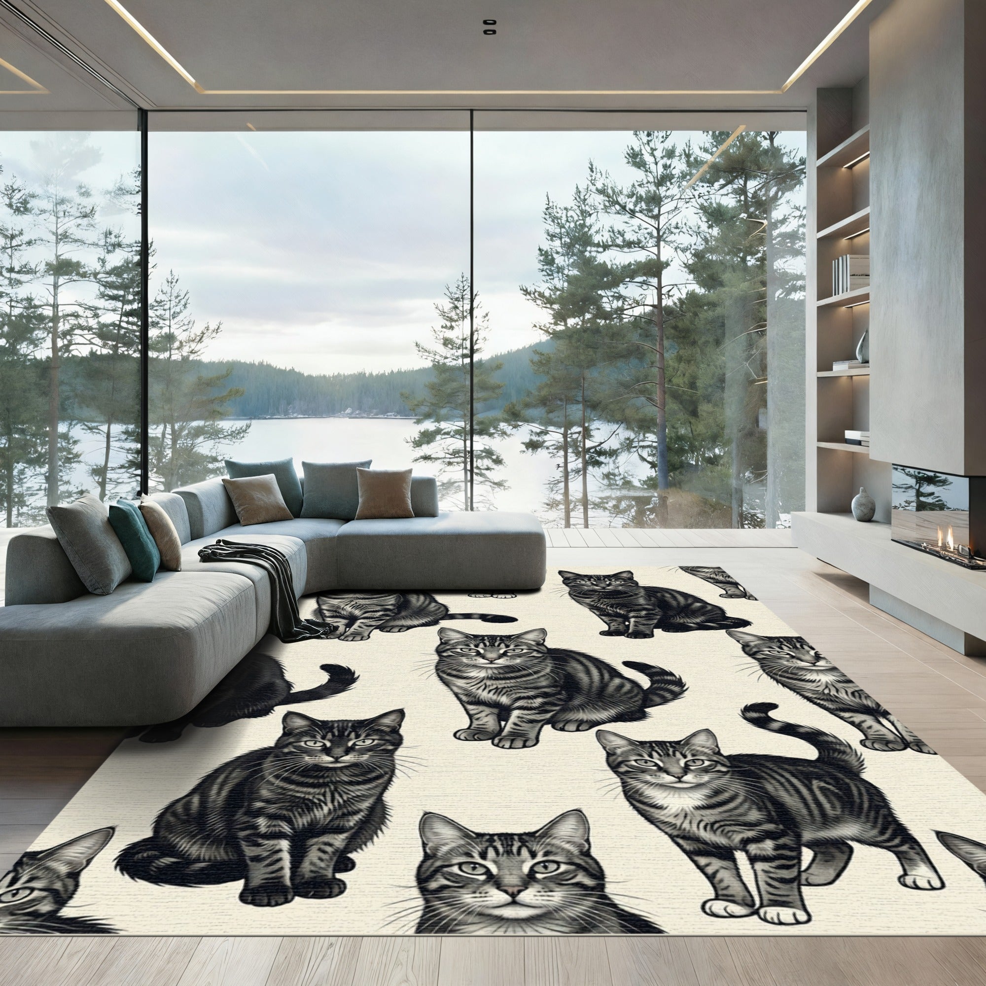 Playful Tabby Black Cat Collage Rug