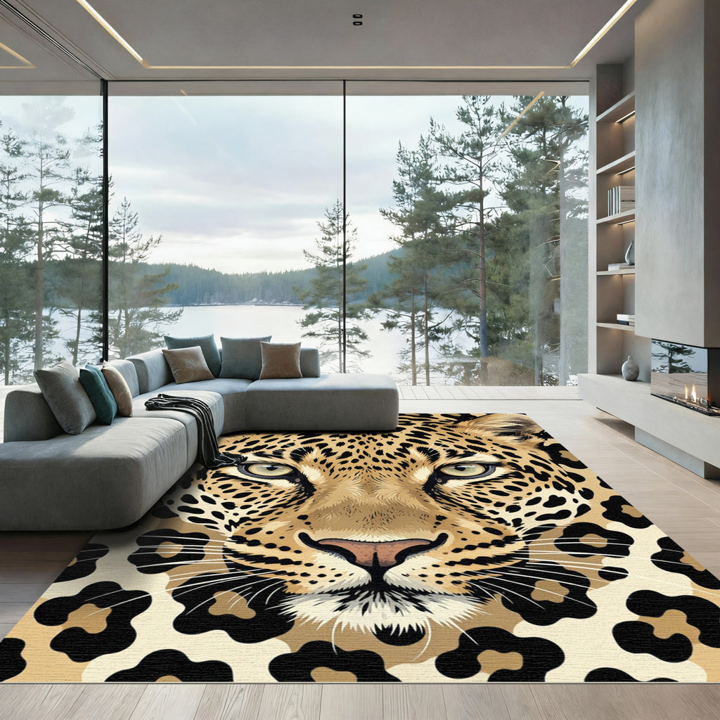 Majestic Golden Leopard Fur Close Up Rug
