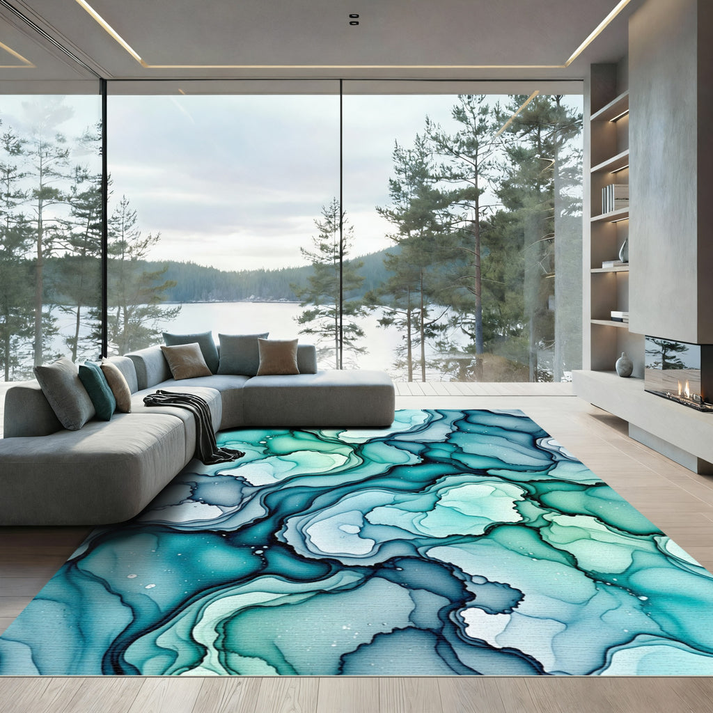 Teal And Blue Abstract Flow Rug