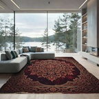 Ornate Crimson Floral Scrollwork Medallion Rug
