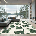 Whimsical Olive Tabby Cat Illustration Rug