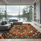 Ornate Burnt Orange Floral Scroll Tapestry Rug