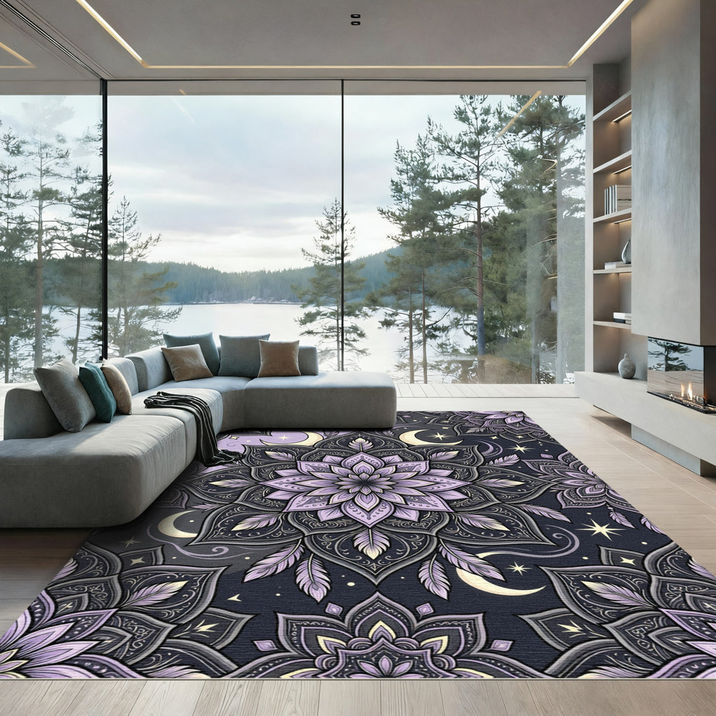 Lavender Moon Crescent Mandala Rug