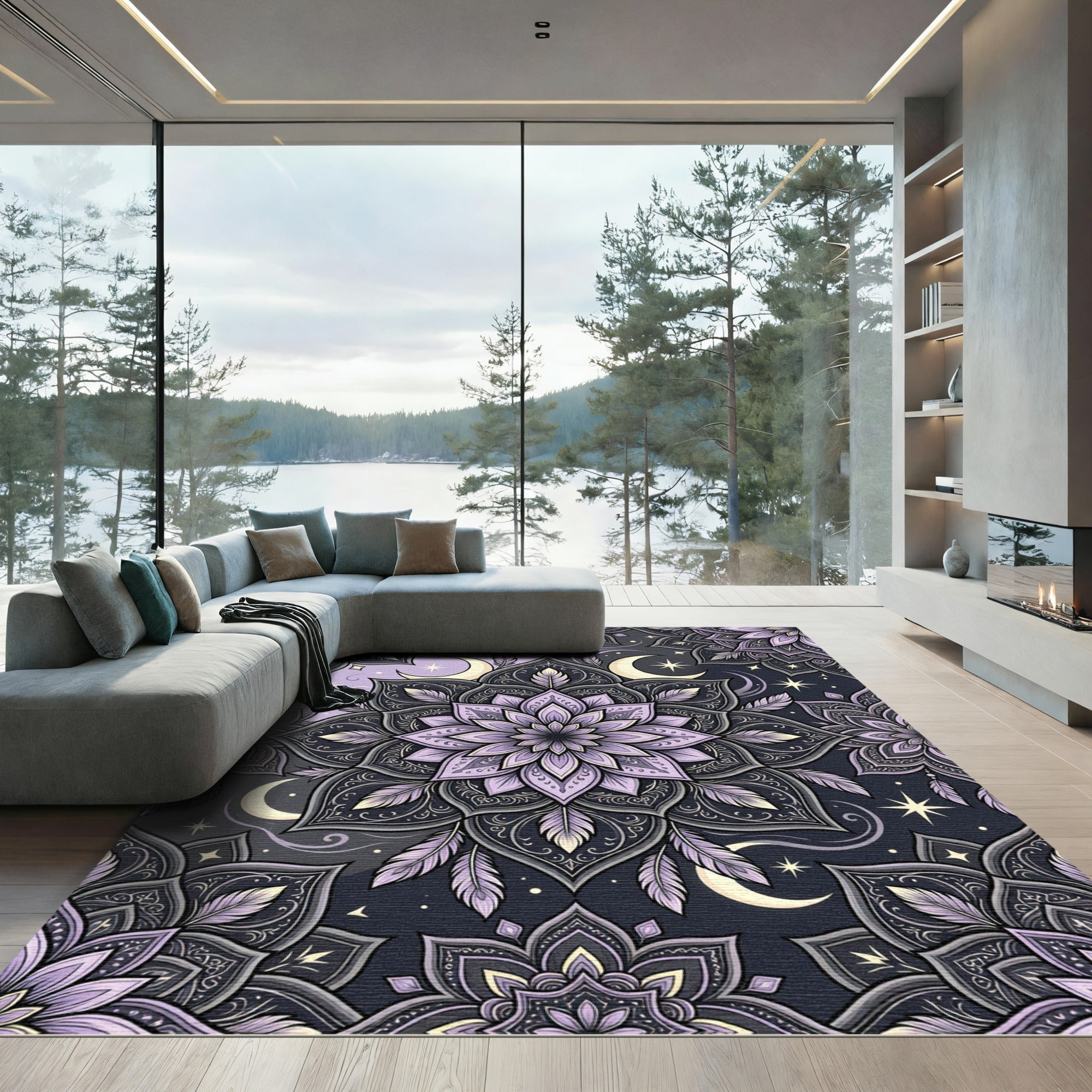 Lavender Moon Crescent Mandala Rug