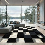 Modern Monochrome Checkerboard Marble Tile Rug