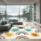 Whimsical Retro Sun Rainbow Nursery Illustration Rug
