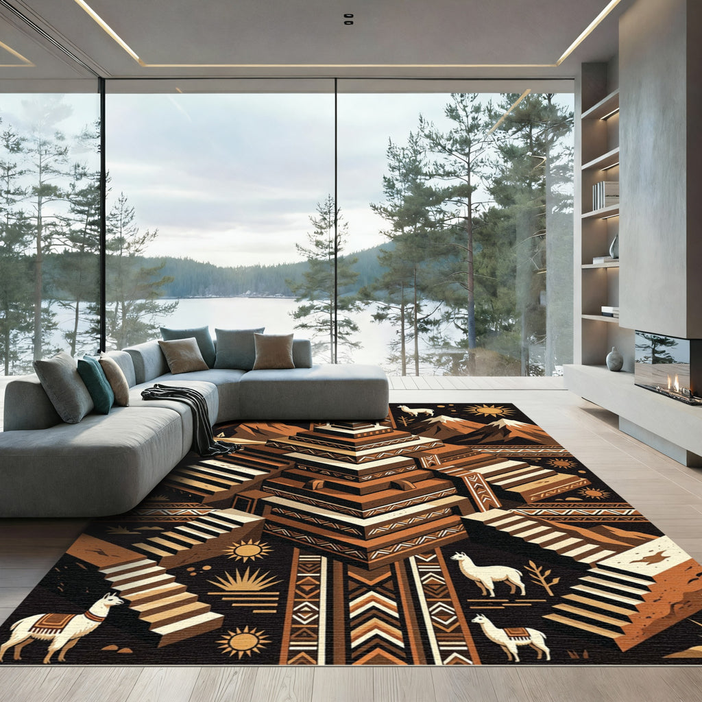 Earthy Andean Temple Geometric Sun Rug