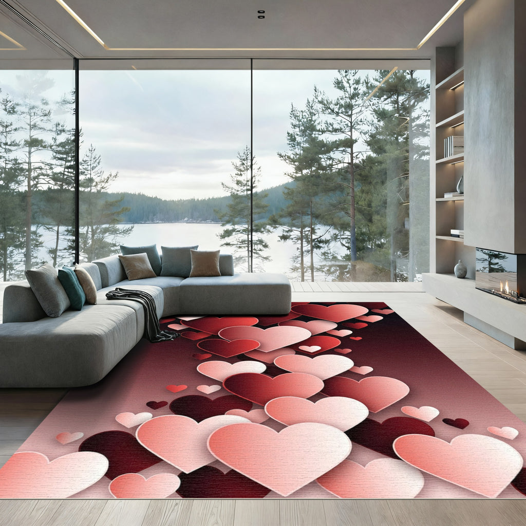 Crimson Pink Hearts Cascade Rug