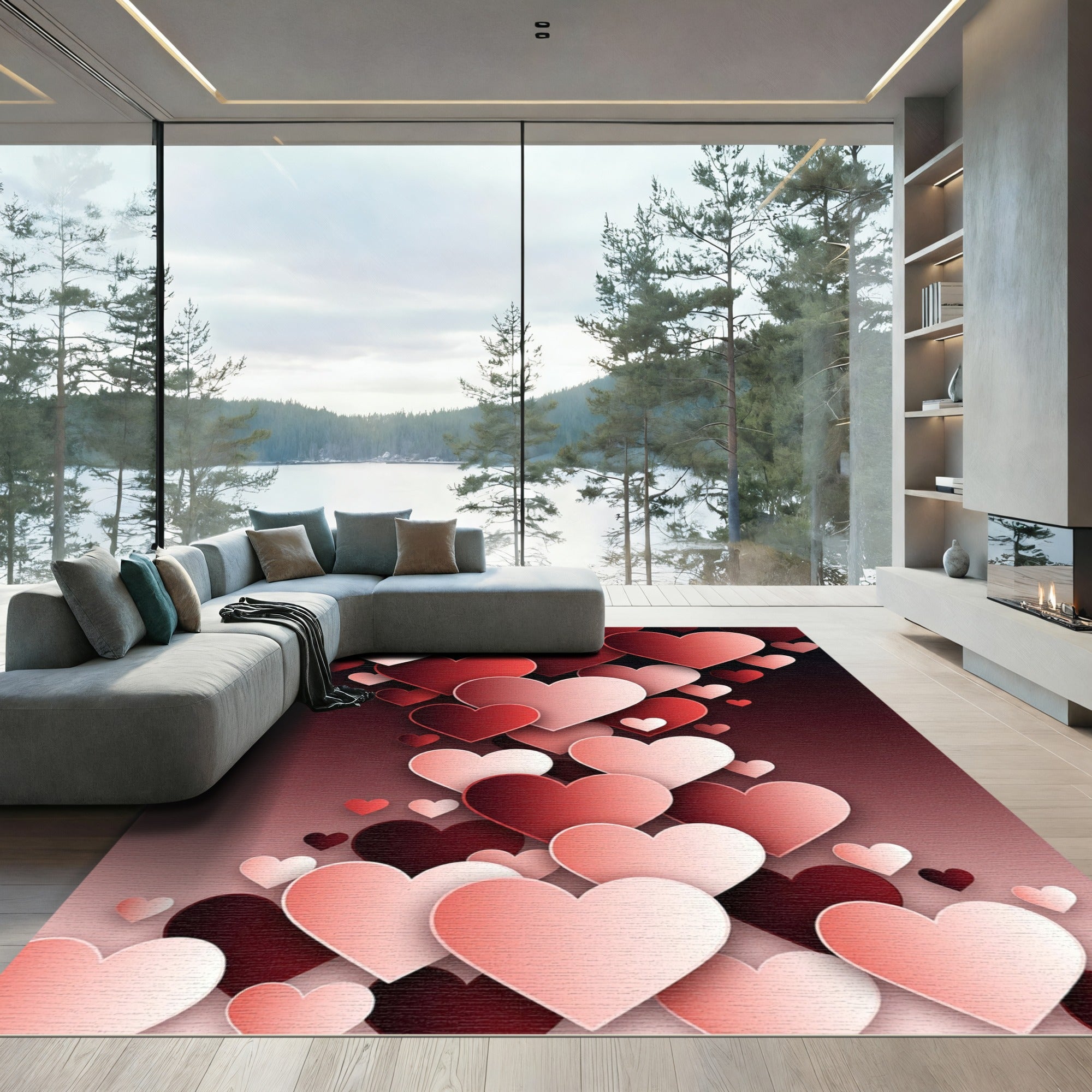 Crimson Pink Hearts Cascade Rug