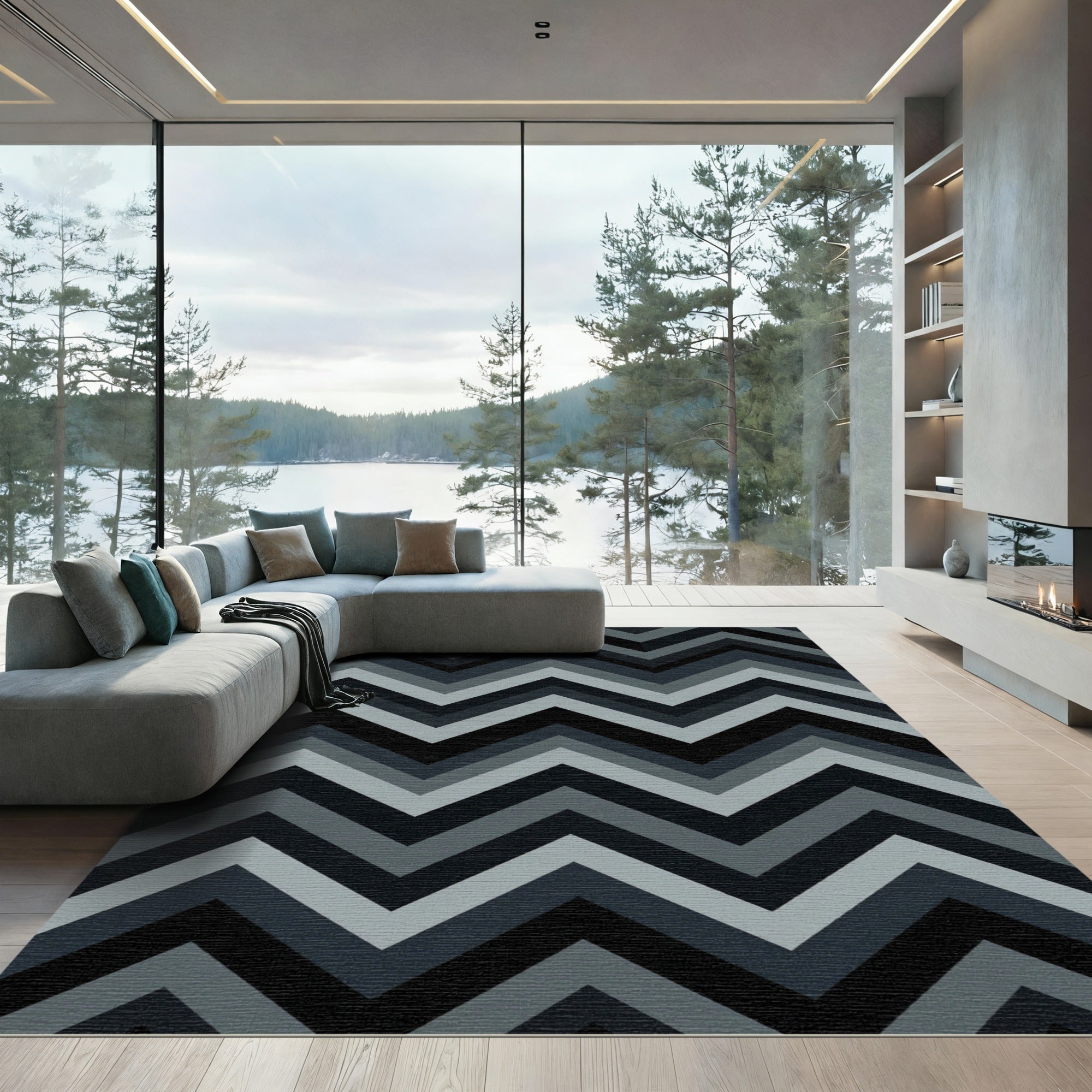 Modern Gray Chevron Zigzag Rug
