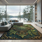 Emerald Ornate Baroque Floral Medallion Rug