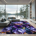 Vibrant Purple Iris Floral Painterly Painting Rug