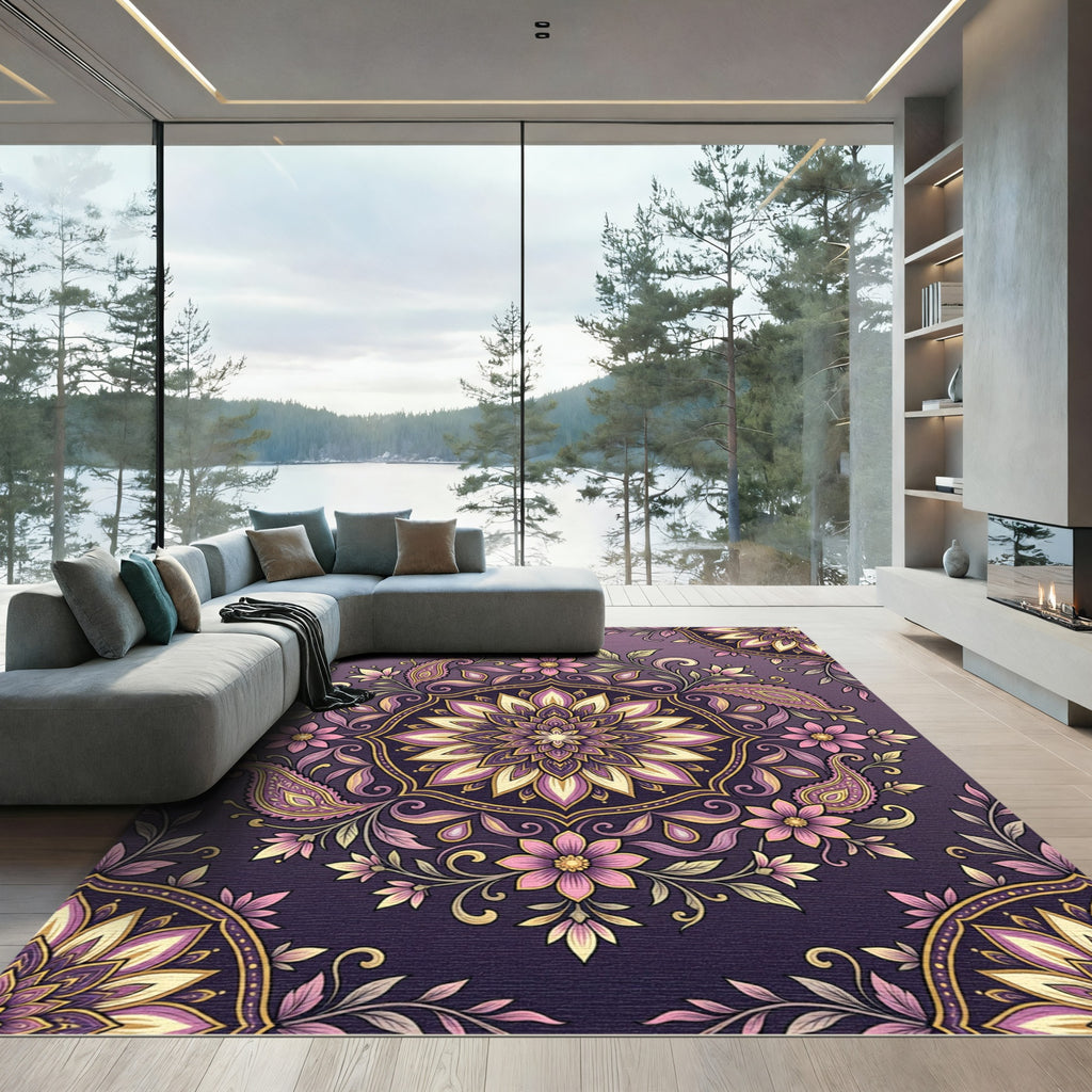 Ornate Purple Floral Paisley Medallion Rug