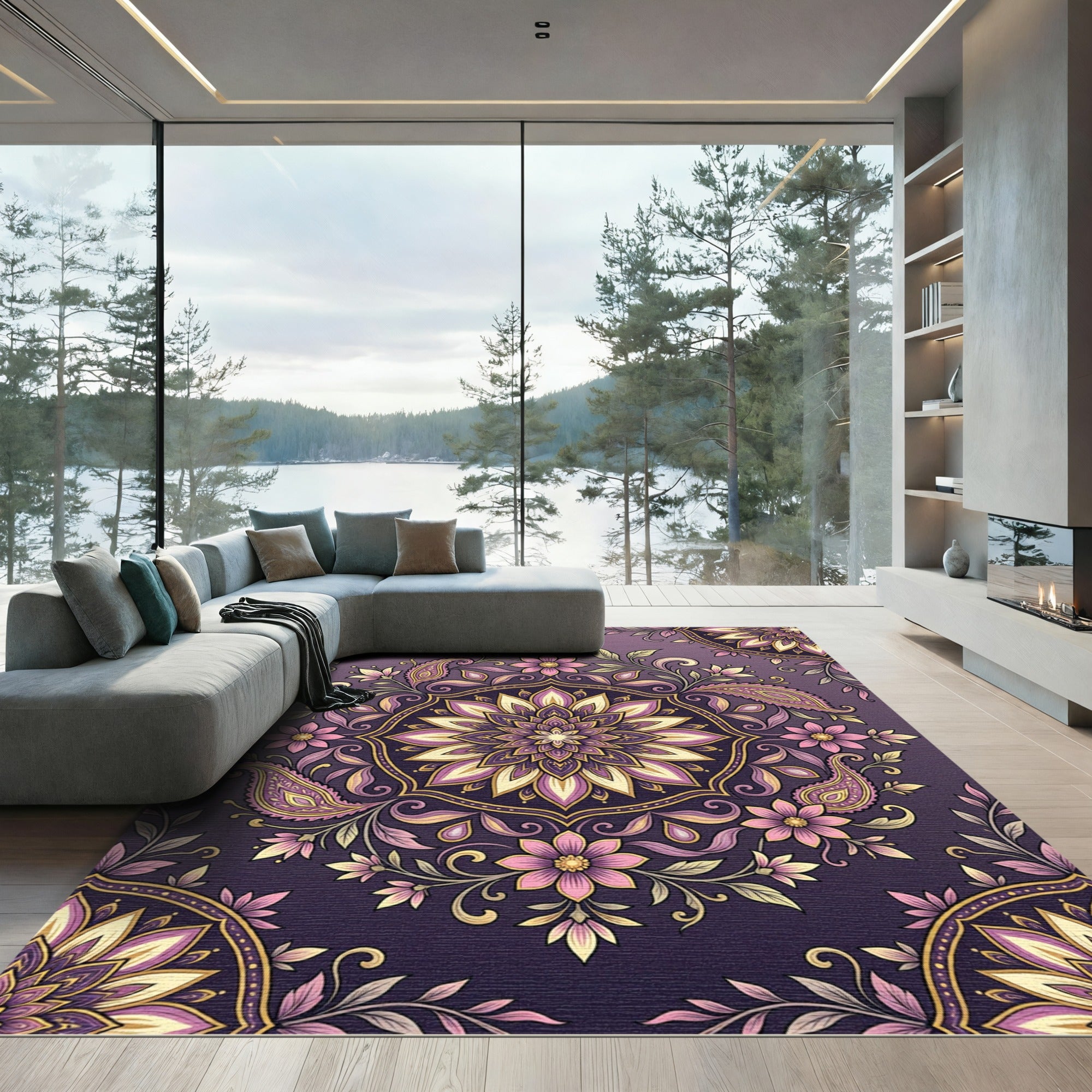 Ornate Purple Floral Paisley Medallion Rug