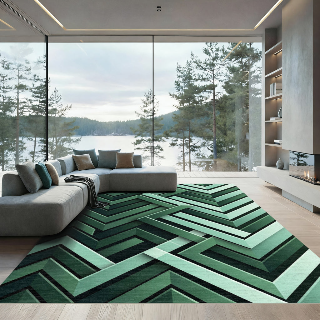 Shaded Forest Green Interlocking Chevron Rug