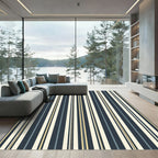 Classic Navy Cream Striped Vertical Rug