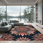 Coral Chrysanthemum Floral Mandala Art Rug