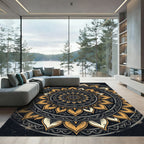 Golden Gilded Floral Medallion Circular Art Rug