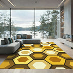 Retro Ochre Honeycomb Geometric Hexagon Rug