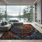 Orange Gray Mandala Sunburst Rug