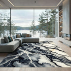 Monochrome Abstract Flowing Marble Ink Rug