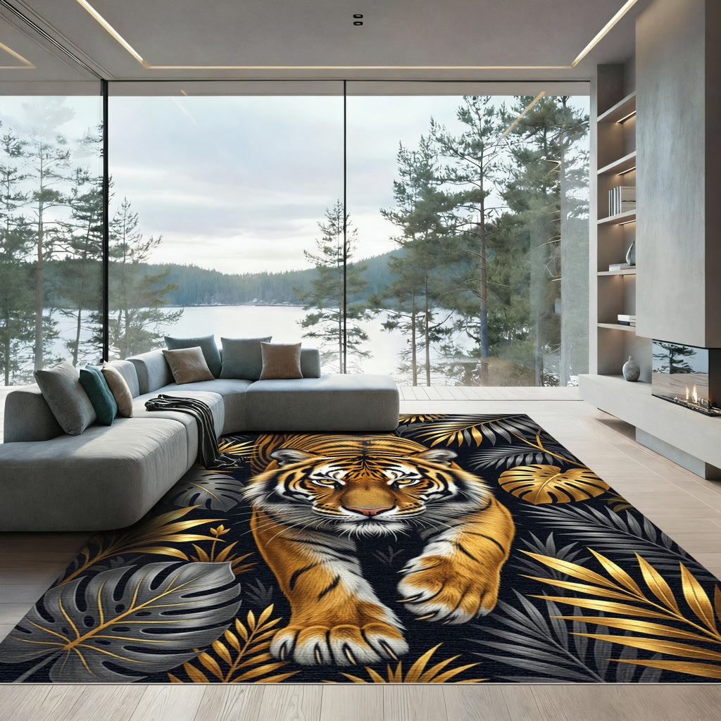 Golden Tiger Tropical Jungle Foliage Rug