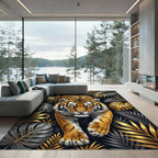 Golden Tiger Tropical Jungle Foliage Rug