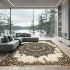 Ornate Sepia Floral Mandala Rug