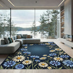 Wildflower Meadow Navy Botanical Frame Rug